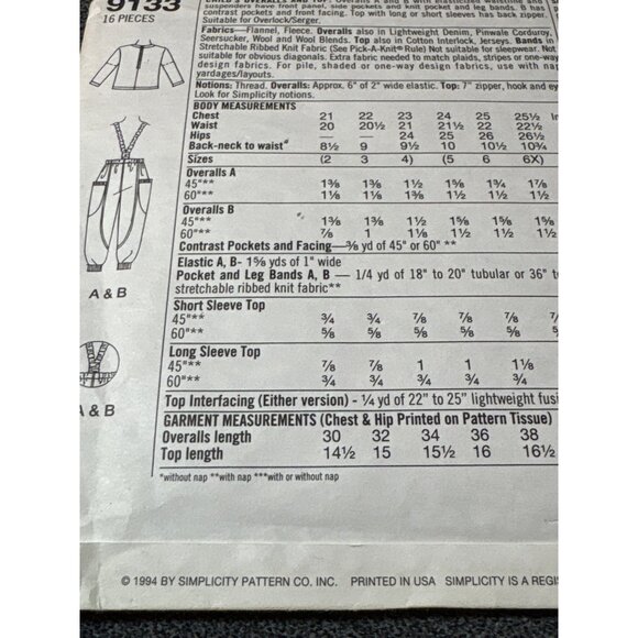 Simplicity 9133 Birch Street Overalls Pattern Kids Size 2-4 Uncut 1994 Sewing Cr - Picture 4 of 5